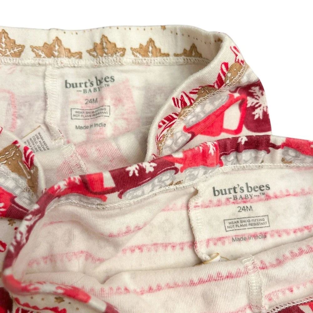 Burts Bees Baby Pajamas Size 24M Christmas‎ Winter Bundle 2 Pants 1 Top Bandana